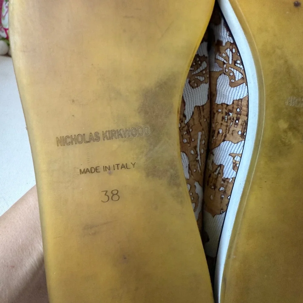 Nicholas Kirkwood floral motif slip on sneakers flats loafers‎ cork canvas sz 37